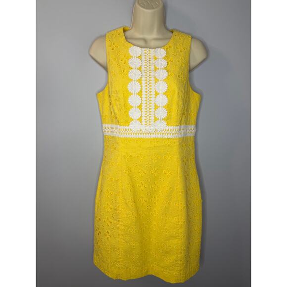 Lilly Pulitzer Railee Shift Dress Floral Cross Eyelet St. Tropez Yellow Size 4 - Picture 8 of 11
